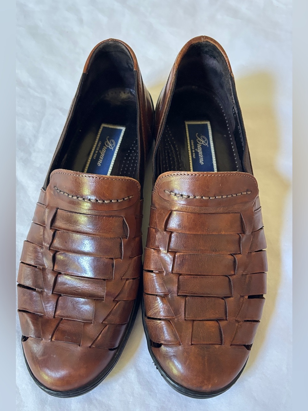 Bergamo Men’s 10M Brown Leather Woven Loafers Made in Italy